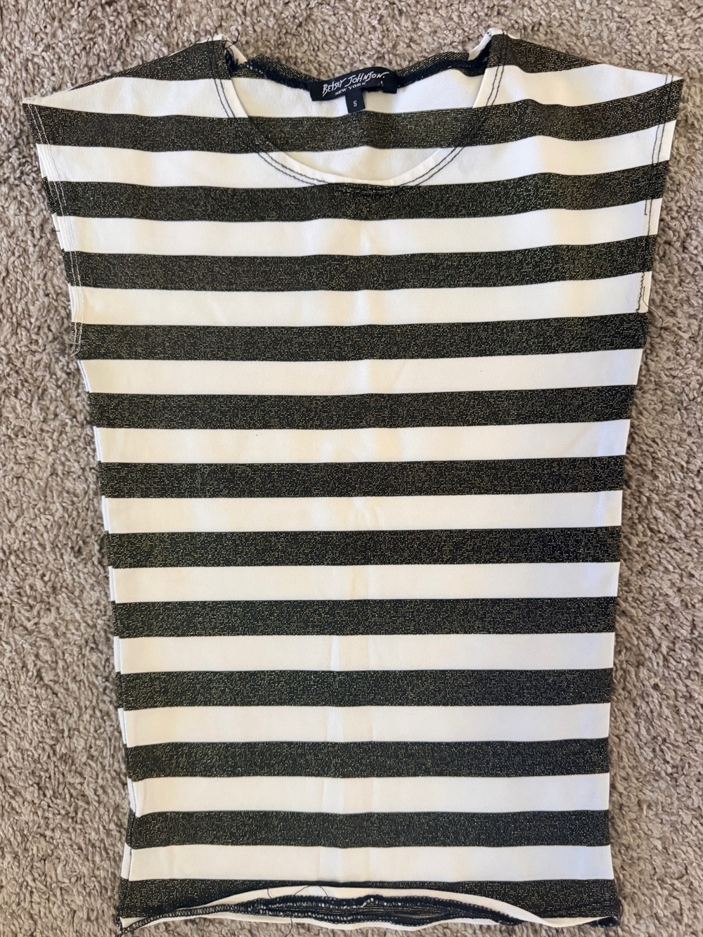 Betsey Johnson White & Gold Metallic Stripe Sleeveless stretch Top